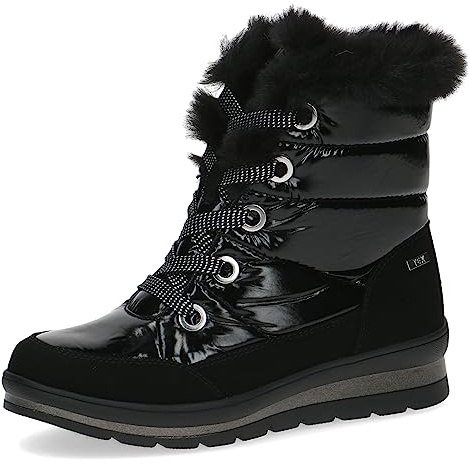 CAPRICE Damen Winterstiefel ohne Absatz Vegan Wasserabweisend, Schwarz (Black Comb), 42 EU