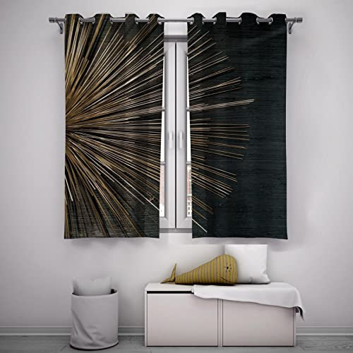 HengYun ART Goldschwarze Verdunkelungsvorhänge Drucken Schlafzimmervorhang Vorhänge für Wohnzimmer Luxus Kunst Wärmeisolierter Vorhang mit Tülle 2 Stück 2xB106xL160cm