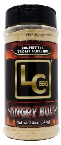 LC BBQ Angry Bull Competition Wagyu Brisket Injection – 12 oz Shaker | Professional Beef Flavor Enhancer & Moisture Lock | Rich Umami Formula for Smoked Brisket, Roasts, & Steaks | Pitmaster Approved