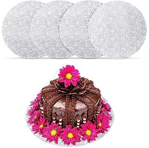 Cake-Board 25cm Rund Cakeboard Tortenunterlage Rund Pappe Wiederverwendbar Torten Unterplatten für Transport Kuchen und Torten 4STK (10 inch)