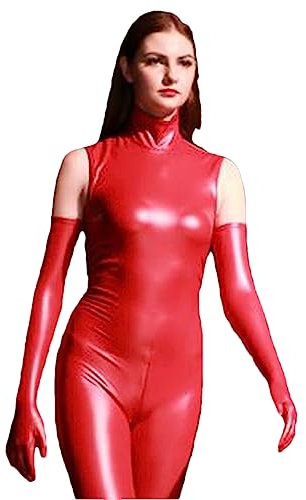 Damen Plus Size PVC Kunstleder Glänzend Lange Handschuhe Cosplay Handschuhe Bühnenleistung Club Damen PU Latex Matt Rot ES