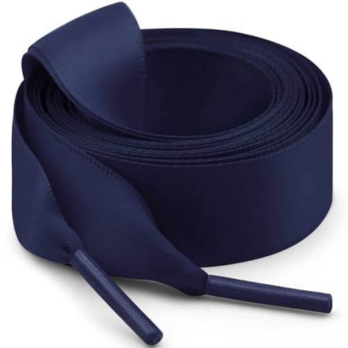 WEGOODZF Lacci in raso per scarpe, larghi 2 cm, piatti, in seta, per donne e ragazze, 2 paia di lacci di ricambio per scarpe da ginnastica, stivali e scarpe da ginnastica, 17 Blu Scuro, 23.6''(60cm)
