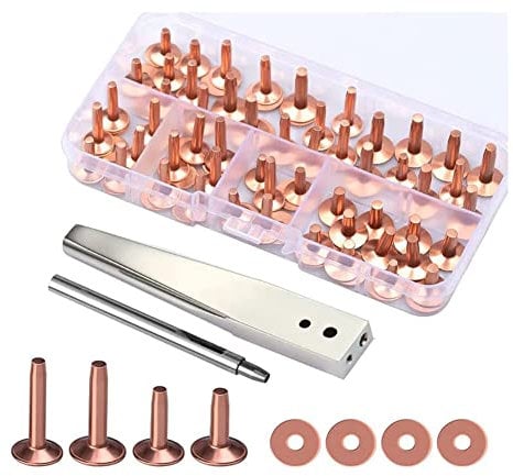 IMCCZONY 42Pcs Copper Rivets and Burrs Set,Leather Rivets Fastener Install Setting Tool with Hole Punch Cutter for Belts Wallets
