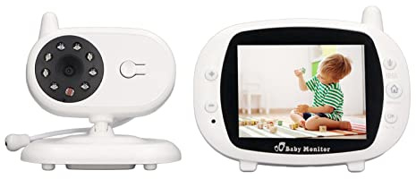 Moniteur Vidéo sans Fil pour bébé, 3,5 Pouces, Interphone Bidirectionnel, Vision Nocturne, Surveillance de la Température, Veilleuse et Berceuses (Prise UE)