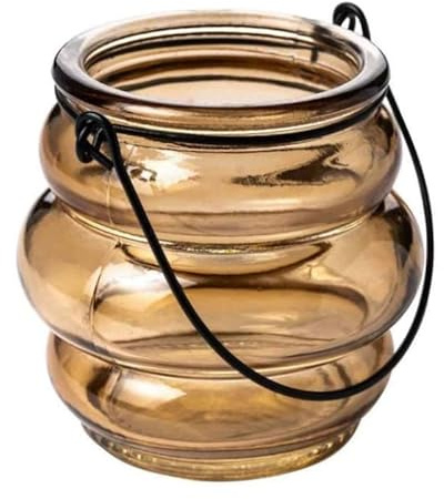 Glaslaterne mit Henkel 8cm. Teelichthalter Windlicht Kerzenhalter Kerzenglas (Haselnuss)