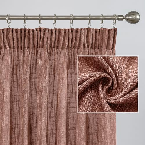 MYSKY HOME Gardinen Kräuselband Leinenoptik Vorhang Wohnzimmer Vorhänge Moderner Natürlicher Stil 2er Set H 260 x B 140 cm Gardine Halbtransparent Vorhänge für Wohnzimmer und Kinderzimmer, Ziegelrot