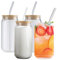 4 Vasos de Cerveza con Forma de Lata, Vasos para Beber de 580 Ml con Tapas Y Vasos de Cerveza con Pajita de Vidrio, Vasos de Café Helado, Lindo Vaso, Ideal para Cócteles, Whisky(4 piezas-395 ml)