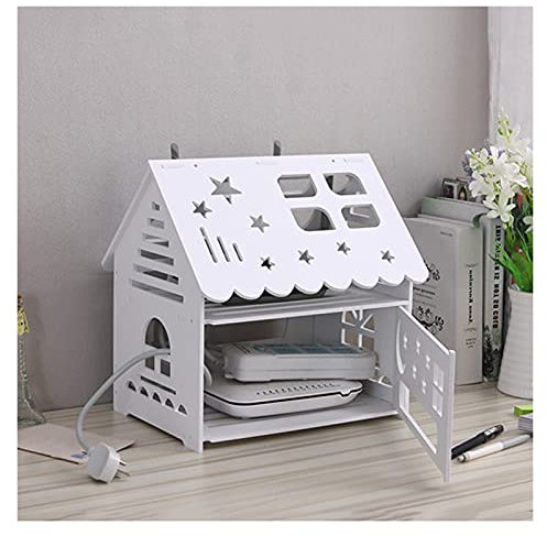 wifi wireless router storage box Multifunctional Cable Management Box Desktop Router Storage Box Creative House Shape Cord Organizer Box to Hide & Conceal Power Strips modem router holder hider (Si