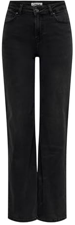 ONLY Damen Onlluna Hw Wide DNM Diabox Jeans, Black, 28 W/32 L