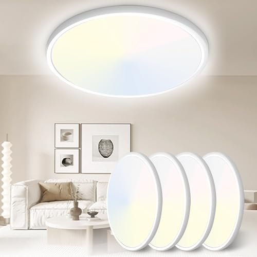 Yexati Plafoniera Soffitto 30CM, 24W 3200LM Lampada da Soffitto 6000K/4000K/3000K IP54 Impermeabile Rotonda Piatta Plafoniere Moderno Sottile per Soggiorno Bagno Cameretta Cucina Seminterrato Ufficio