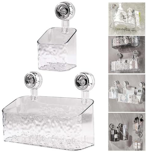 NEPHRA Mensola Doccia Ventosa Da Appendere Senza Foratura, Mensola Bagno Trasparente, Organizer Doccia per Cucina, Bagno, Senza Foratura, Portasapone, Portaoggetti Doccia, Porta Shampoo(Size:F-2pcs)
