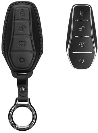 kwmobile Premium Leder Autoschlüssel Schutzhülle kompatibel mit BYD Atto 3 / Sealion/Han/Tang/Dolphin/Seal Hülle - Schlüssel Tasche - Schwarz