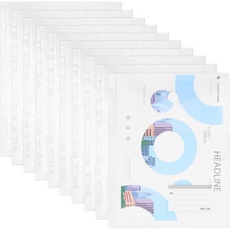 Donken Dokumentenmappe A4, 10 Stück Dokumententasche A4 Abheftbar, Mappen Hochformat mit 11 Lochrand Klettverschluss und Etikettentasche, Wasserdicht Sammelmappe für Dokumente (Transparent)