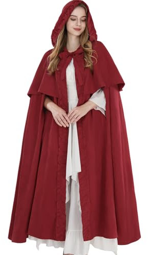 CR ROLECOS Umhang Mittelalter Rot Hooded Robe Cloak Halloween Vampir Umhang Mittelalter Kapuzenumhang Renaissance Mantel Wikinger Outfit Frauen Herren Halloween Karneval S