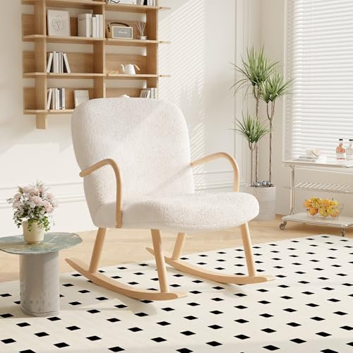 AONYAYBM Schaukelstuhl, skandinavisch, Stillsessel, skandinavischer Sessel, Freizeit und Ruhe, aus Stoff mit Beinen aus Holz, Metall, für Wohnzimmer, Schlafzimmer (beige)