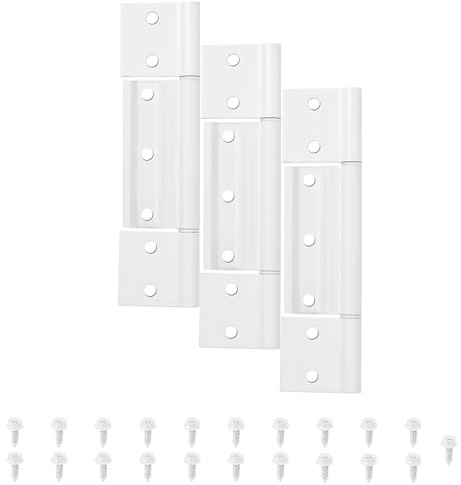 Aocies Paquete de 3 bisagras de puerta de pantalla blanca mate, bisagra de puerta central ranurada de 1/8 pulgadas de aluminio para armarios de cocina interiores y exteriores, la mayoría de puertas