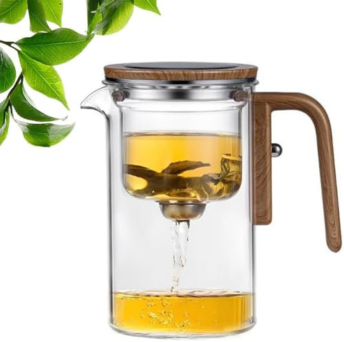 Enchanti Teekanne 2024 - Neue Enchantipot Magic Pot Mit Wassertrennung, Glas Mit Holzgriff, Drucksteuerung, Für Losen Tee, Hexerei-Teekanne, Verzaubertes Glas Mit Sieb