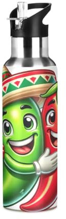 Chili Peppers Wearing Sombrero 32 Oz Stainless Steel Water Bottle Water Bottles with Handle no Leak Water Bottle with Straw Insulated Water Bottle