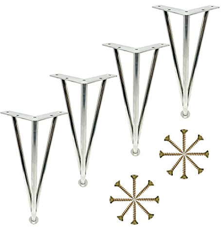 Lot de 4 pieds de table en épingle à cheveux en métal - Hauteur réglable - 60 cm - Avec vis - Pour canapé/placard/bureau