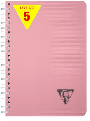 Clairefontaine 327504Cpack Collection Linicolor ESSENCE Lot de 5 Carnets à Spirale - A5 14,8x21 cm - 180 Pages Petits Carreaux - Papier Blanc 90 g - Couverture Polypro Transparent - Rose Pétale