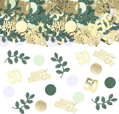 Happy 50th Birthday Confetti 15g 50th Anniversary Glitter Foil Table Decoration Sequins for 50 Years Birthday Table Confetti Party Decoration Green Gold