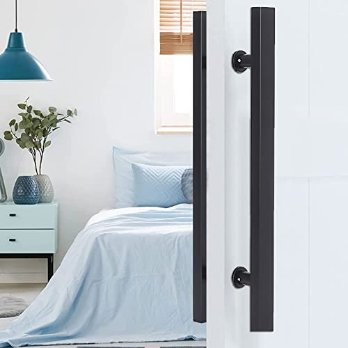 SIOARCOURT Doppelseitige Scheunentorgriffe, Garagentor-Eingangstorgriffe mit kompletten Kits, für Glas-/Holz-/Zimmertüren (Farbe: Schwarz, Größe: Länge 60 cm)