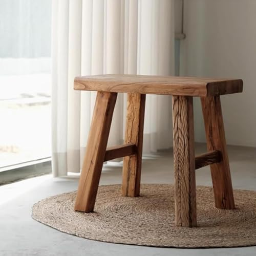 Bauernhaus-Esszimmerbank aus Massivholz for den Innenbereich, schmale Bank mit natürlicher Kante, Bank for das Bettende im Schlafzimmer, asiatische Küchen-/Eingangsbank aus Holz mit armlosem Design(50