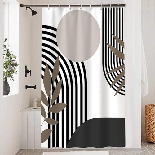 Uiiooazy Duschvorhang Abstrakt Boho, Duschvorhang Schwarz Linien Grau Sonne Geometrisches Muster Duschvorhänge Anti Schimmel Wasserdicht Polyester Stoff Waschbar Bad Vorhang mit 8 Haken 120x180cm