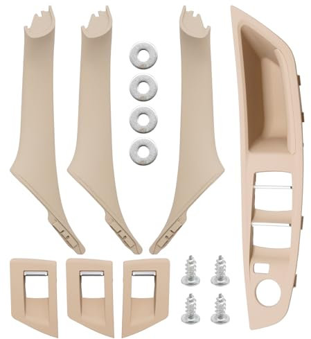 MospdyGear 7Pcs RHD Creamy-White Side Door Handle, Inner Door Pull Handle Trim Cover Kits, Replacement for BMW 5 Series F10 F11 520 523 525 528 530 535