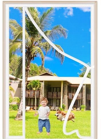 Cortina Mosquitera Magnética para Puertas 260x250cm Blanco Antimoscas Tela Mosquitera con Imanes Montaje Fácil Adhesivo sin Agujeros para Sala de Estar Dormitorio Balcón