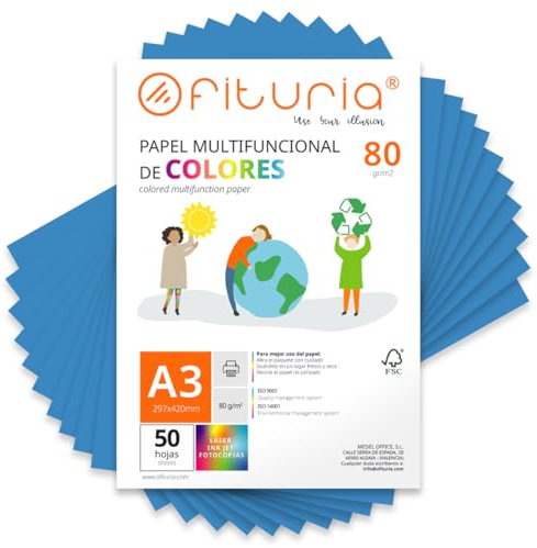 Buntes Papier, 50 Blatt A3 80g – Farbiges Papier für Basteln, Drucker, Scrapbooking – Farbbögen – Ideal für Origami, Papierfalten, Büro und Schule (Blau, 50 Blatt)