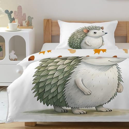 CCZM Lieblicher Igel Bettwäsche 135x200 Wildtier - Bettbezug 135 x 200 Igel mit 2 Kissenbezüge 80x80 cm, Waldtier Wendebettwäsche, Microfaser Bettwäsche mit Reißverschluss, A-399