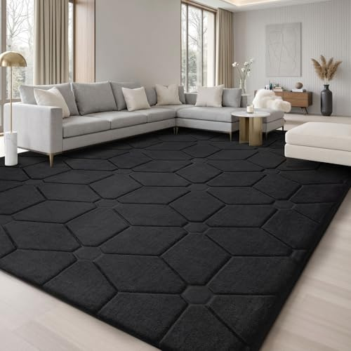Treeboy Teppich Wohnzimmer 200x300cm, Teppiche Schwarz Moderne Waschbarer | Moderne Waschbarer Teppiche Kurzflor Wohnzimmerteppich Rutschmatte waschbar Für Schlafzimmer Kinderzimmer, Büro Carpet Gegend