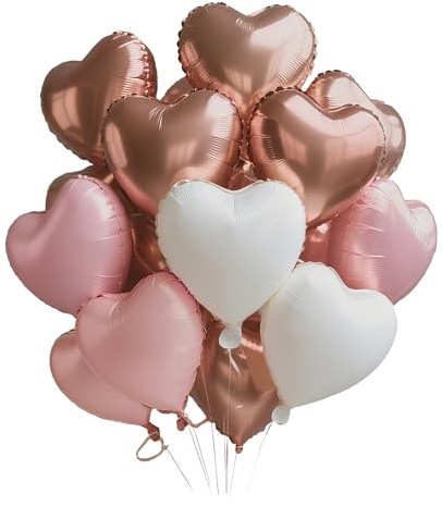 Sanu Belle Herz Folienballon 24 Stück Rosa Weiß Rosegold 18 Zoll Herzluftballons Hochzeit Herzballons Helium für Party,Valentinstag,Hochzeit,Verlobung,Muttertag,Geburtstagsdeko 205014