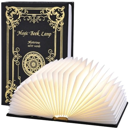Ba suns Magic Book Lamp, 3-Color Adjustable Reading Light, Portable Foldable Paper Desk Lamp for Night Reading, 1200mAh Battery,Creative Home Decoration & Ideal Gift for Book Lovers