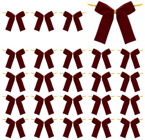DONGKER Rote Schleifen Weihnachten, 24 Stück 8,5 cm Groß Samtschleifen, Weihnachtsbaum Deko Schleife mit Flexiblem Draht zum Basteln von Weihnachtskranz, Kranz, Kerzenständer, Weihnachtsbaumschmuck