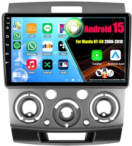 Autoradio stereo Android 15 da 9 pollici per Mazda BT-50 2006-2010 con Carplay wireless e Android auto Bluetooth WIFI Backup AHD(8Core(8+256GB))