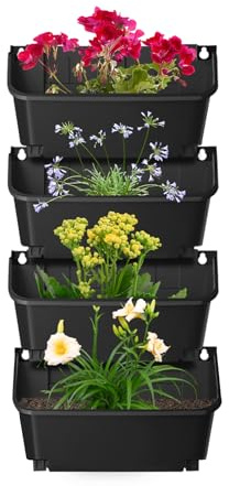 whsiodj Wandpflanzgefäß Set 4 Stück Vertikaler Garten Pflanzkübel Aus PP Kunststoff Wandmontage Mit Entwässerungslöchern Für Kräuter Sukkulenten Blumen Balkon (Schwarz)