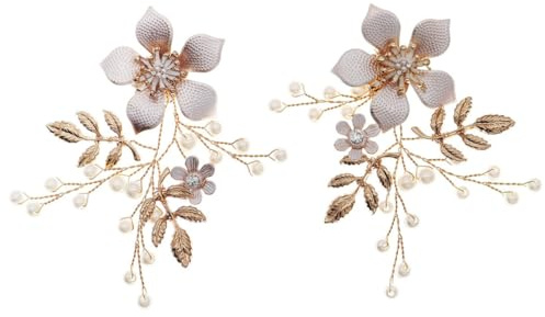 Healeved 1 Paar Abnehmbare Blumen Schuhclips mit Blätter und Perlendekor Wiederverwendbare Brautschuh Accessoires für Hochzeit Abendveranstaltung und Festliche Anlässe