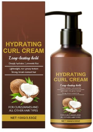 Teegxddy 1 PCS Crema Capelli Ricci, Crema ricci styling con Olio di Cocco e Burro di Karité,Idratante Riparatrice e Anticrespo,per Capelli Ric-ci Morbidi e Luminosi