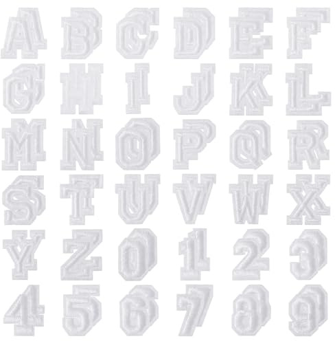 72Pcs Iron on Letters for Clothing Numbers Patches,A-Z Alphabet & 0-9 Embroidered Sew Iron on Patches for Clothes,Hats, Jeans,Bags,DIY Accessories (White)
