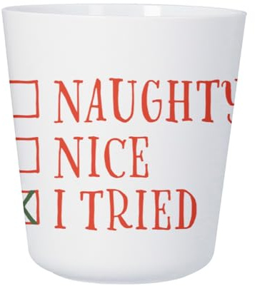 Unbreakable Plastic Cup for Children and Adults – Naughty – Nice – I Tried Christmas Winter Santa Gift – Shock Resistant Polymer Mug – Ideal for Home, School, Camping and Picnic – Printed in France