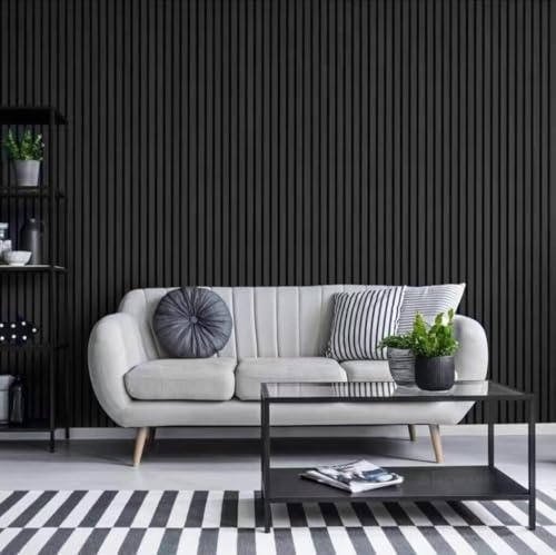 Slat Wall Panelling 2400mm x 600mm, Acoustic Wall Slatted 3D Wood Veneer Panels, Sound Absorbing Decorative Self Adhesive Wall Panels, Sound Proof Panels for Walls Office Bedroom Kitchen, White Oak