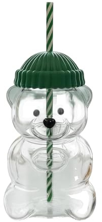 LUMIREX Bear Cup with Straw and Lid, 20oz Reusable Cute Glass Cup for Coffee, Juice, Cocktail and Milk Tea, Bears Shaped Coffee Cup with Straw for Kids, Girlfriends, Bestie Gifts