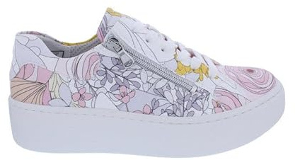 Waldläufer Sneaker mit Fußbett zum Wechseln H-Nicky 733011-176-299, 100% Vegan, Weiß mit Buntem Muster, Weite H Weiß