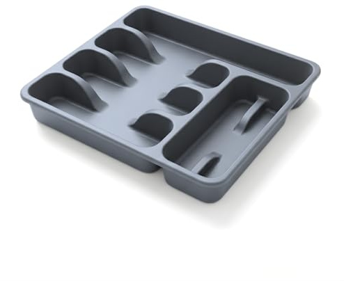 DIVCHI 6 Compartment Cutlery Tray for Kitchen Drawers – Plastic Cutlery Organiser Insert, Compact Drawer Organiser & Utensil Holder for Knives Forks Spoons | Durable Kitchen Storage Organiser (Grey)