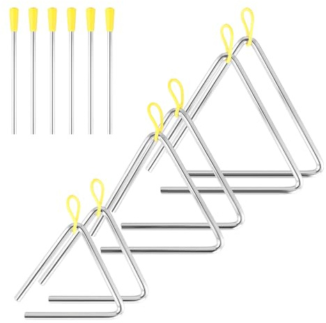 SYUTBOU Triangel Musikinstrument, Triangel Percussion 4 Zoll 5 Zoll 6 Zoll, Dreieck Instrument mit Schlägel, Musikalisches Dreiecksinstrument, Silber