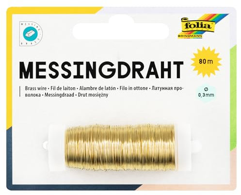 folia 79465 - Messingdraht, gold, 1 Spule 0,3 mm x 80 m - ideal für Bastelarbeiten, Gestecke und Schmuck