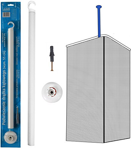 HOME CENTRE White Shower Curtain Rail Ceiling Support 55cm Length Corner Rail Rod Bath Can Be Cut to Size