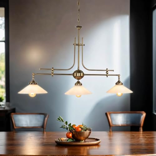Licht-Erlebnisse Hängelampe Messing Glas in Bronze hell Weiß Wohnzimmer Esszimmer L:104,5 cm E27 3-flammig blendarm Jugendstil Esstisch Pendelleuchte